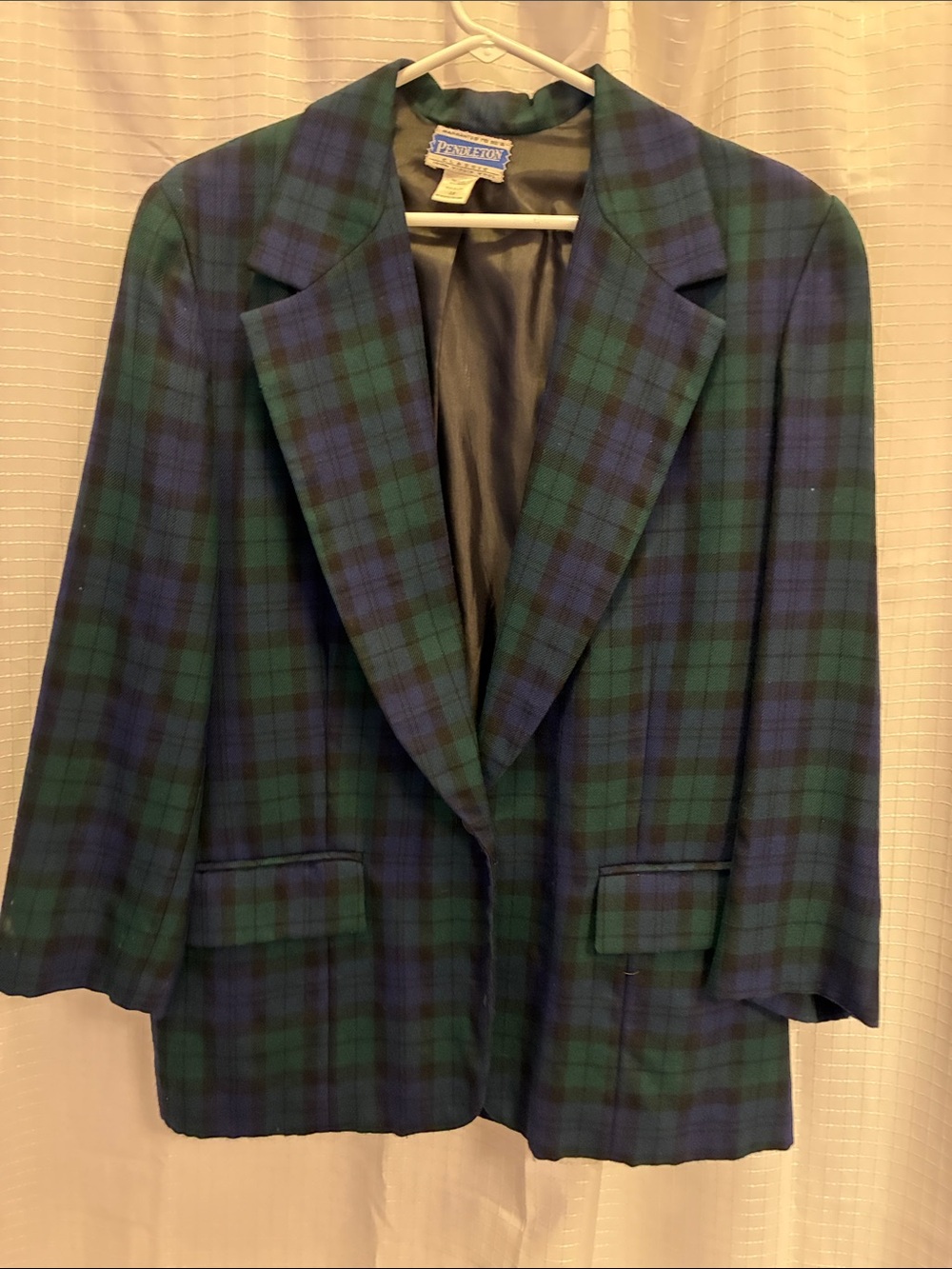 Vintage Pendleton Women's 18 Blackwatch Plaid 100% Wool Blazer Blue & Green